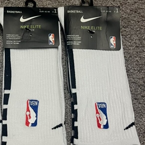 NEW! Nike Elite NBA Dri-FIT Crew Socks 2 Pair Pack White Men’s Large NWT - Picture 1 of 10